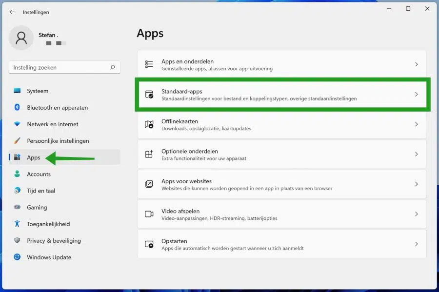 Standaard apps herstellen in Windows 11