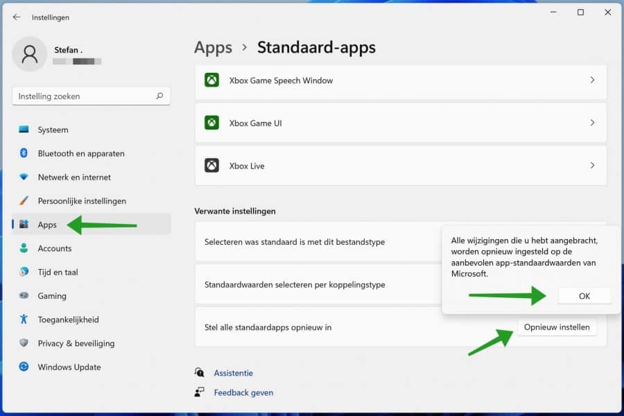 Setzen Sie alle Standard-Apps zurück