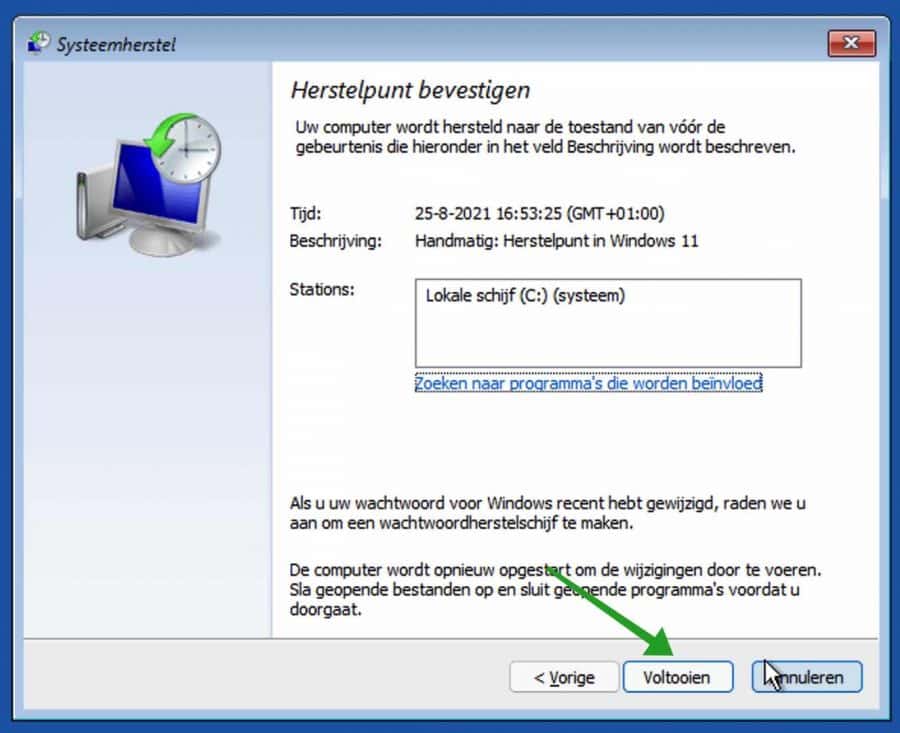 Systeemherstel bevestigen