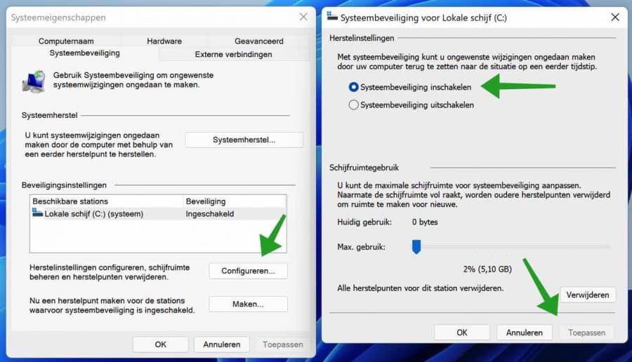 Systeemherstel inschakelen in Windows 11