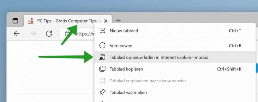 Registerkarte „Neu laden“ im Internet Explorer-Modus