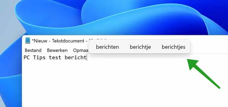 Tekstsuggestie in Windows 11