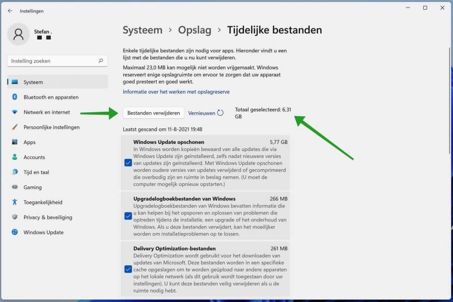 Tijdelijke bestanden verwijderen in Windows 11