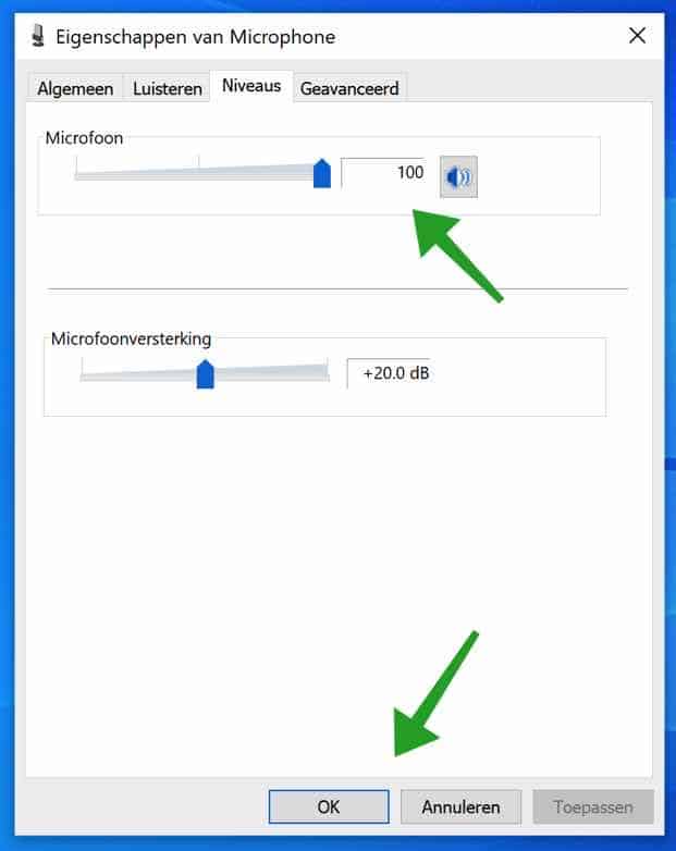 Volume microfoon aanpassen naar 100