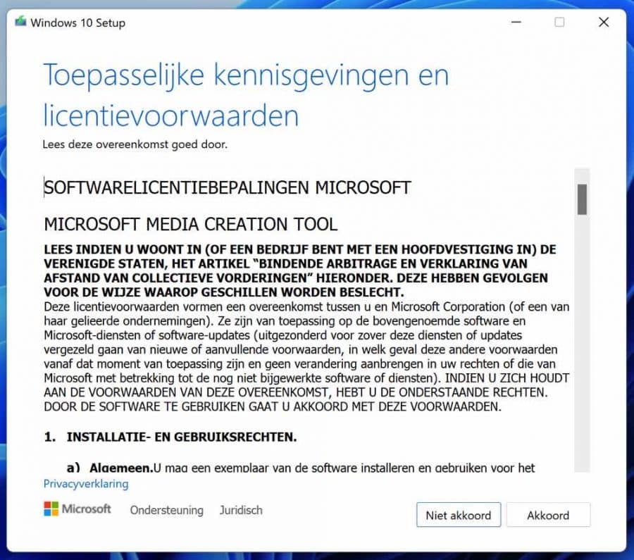 Windows 10 setup akkoord