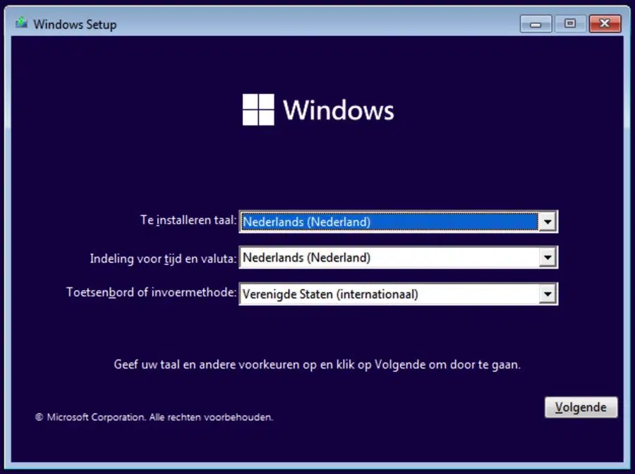 Windows 11 installatie starten