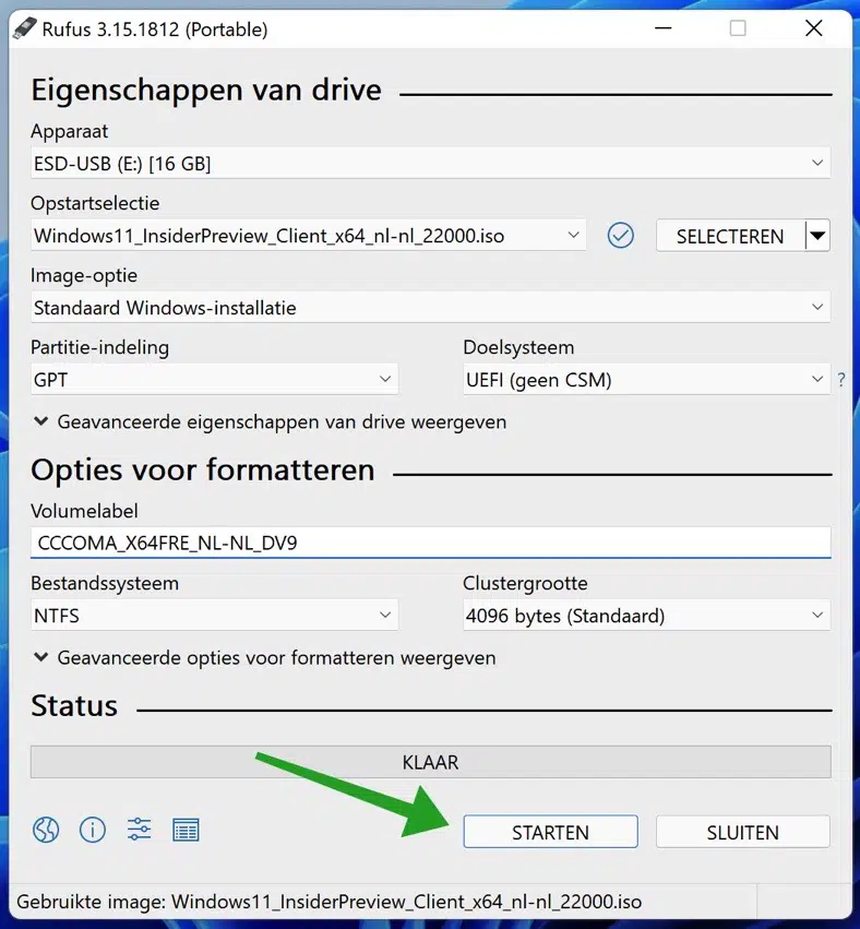 Windows 11 iso plaatsen op usb voor installatie