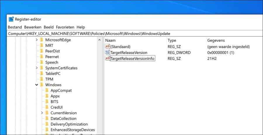 Windows 11 update blokkeren via Windows-register