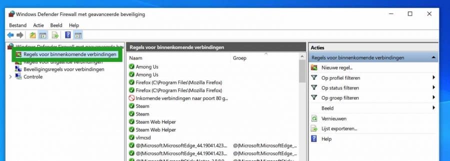 Windows Firewall binnenkomende verbindingen