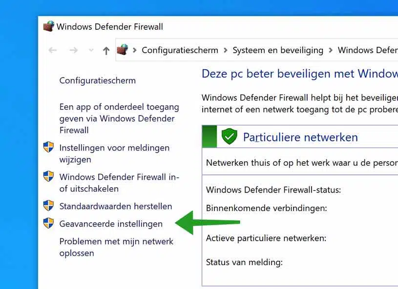Windows Firewall geavanceerde instellingen