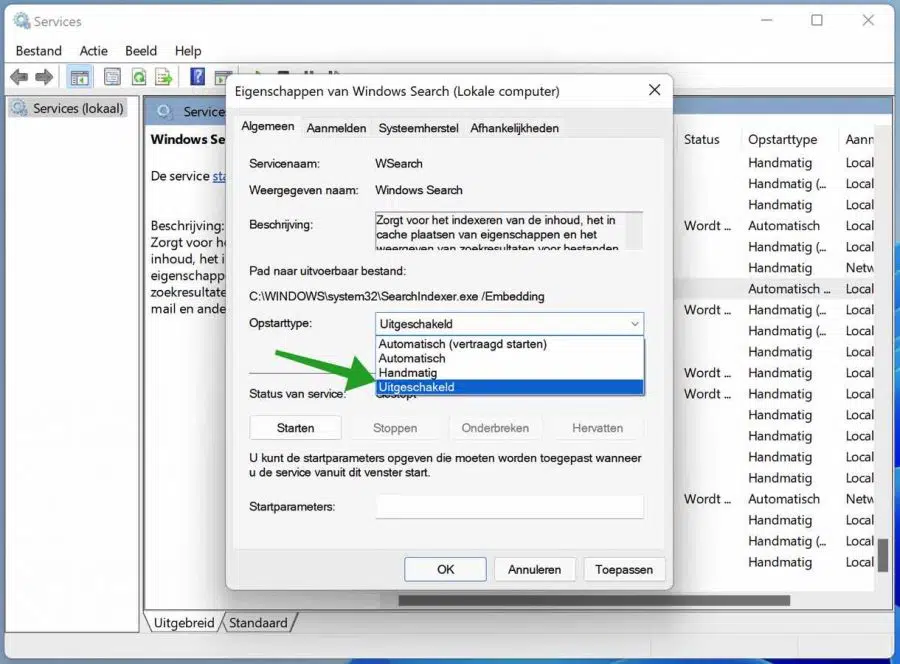 Windows Search uitschakelen