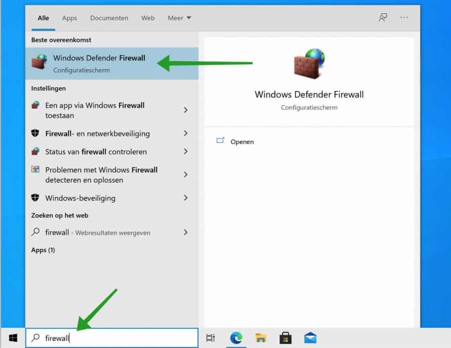 Windows firewall openen