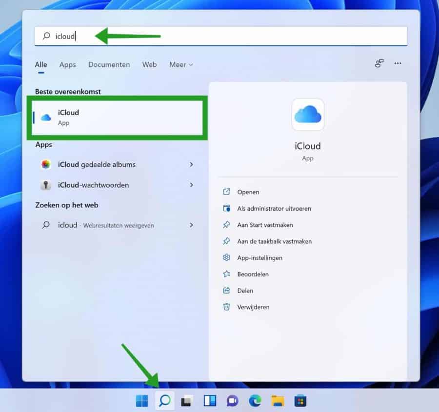 iCloud in Windows openen