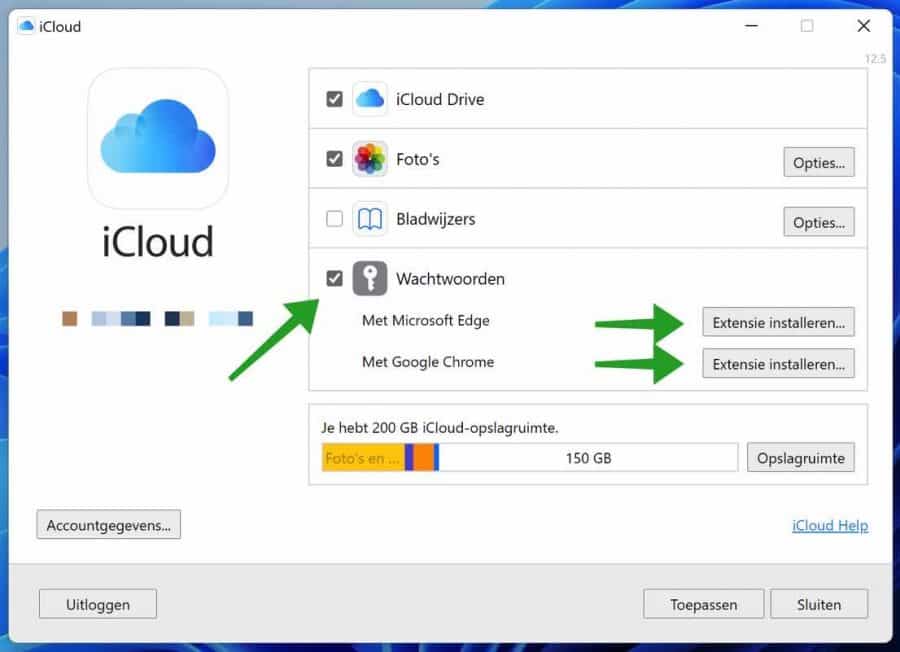 iCloud voor Windows wachtwoorden