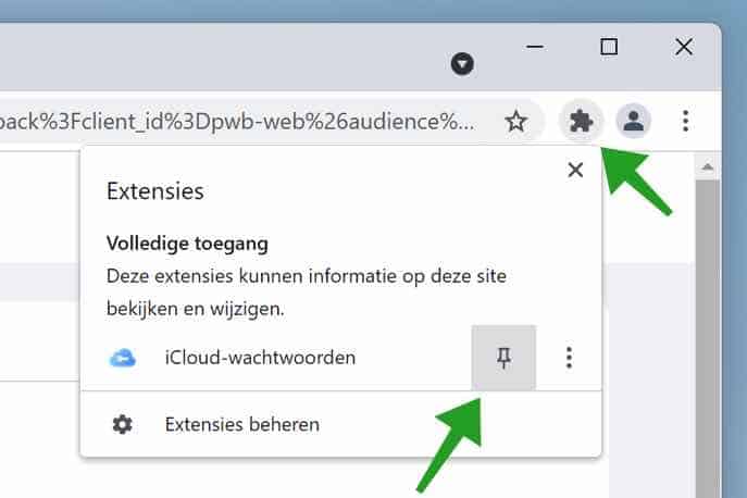 iCloud-wachtwoorden extensie vastzetten in Google Chrome