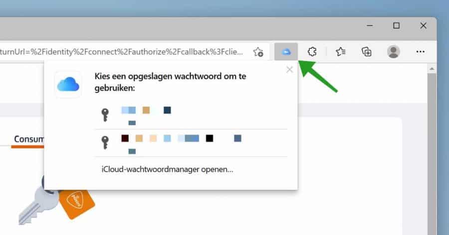 iCloud wachtwoorden in Microsoft Edge