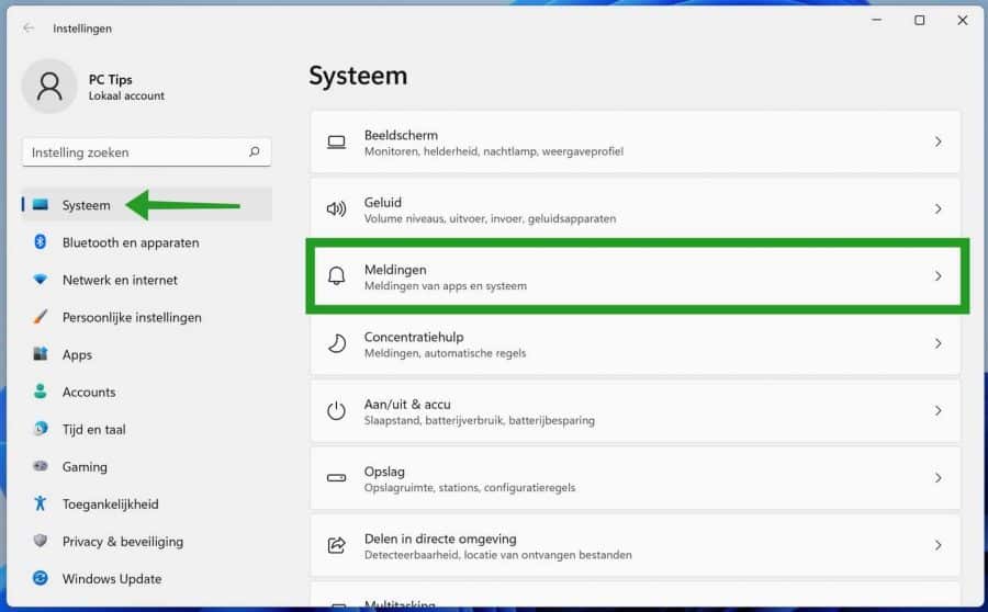 meldingen in Windows 11