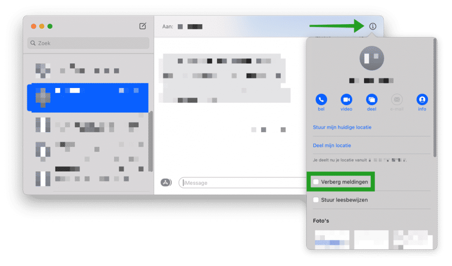 meldingen van specifiek contact verbergen in iMessage