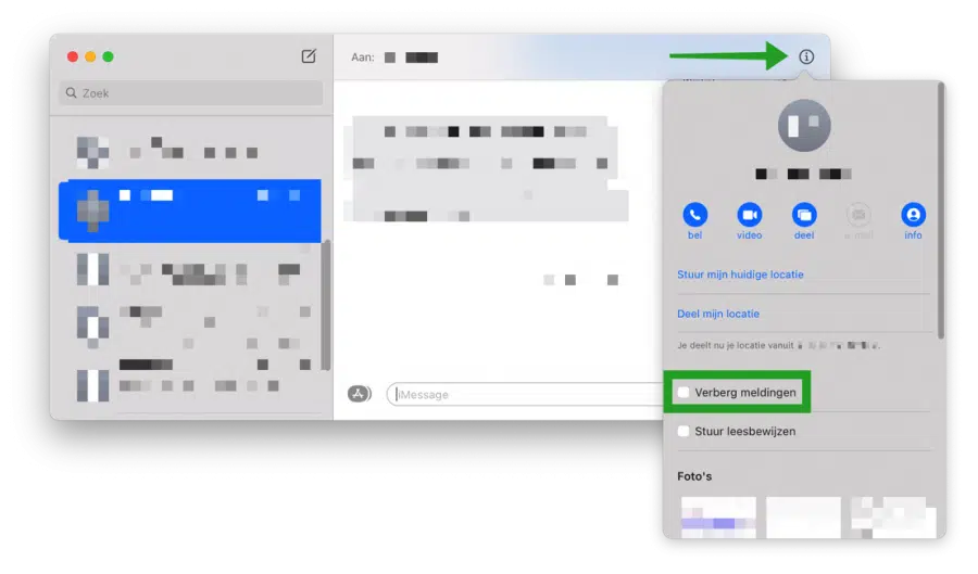 meldingen van specifiek contact verbergen in iMessage