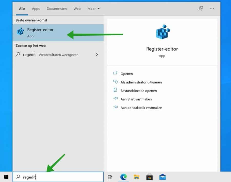 regedit openen