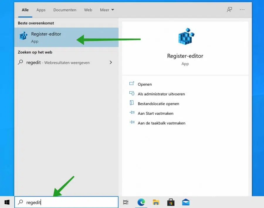 regedit openen