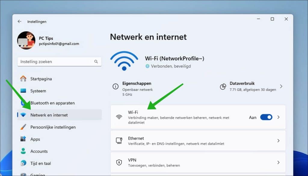 wifi instellingen