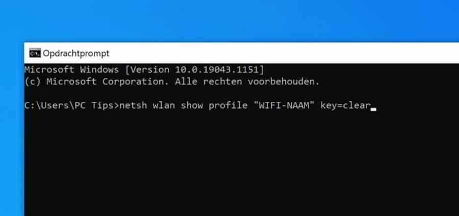 look up wifi password via command prompt