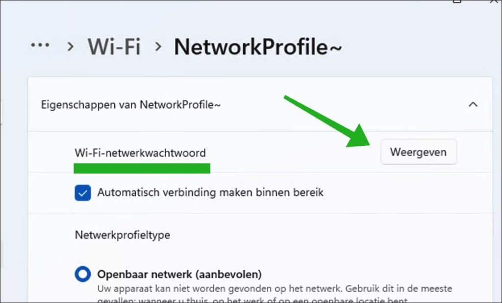 wifi wachtwoord weergeven