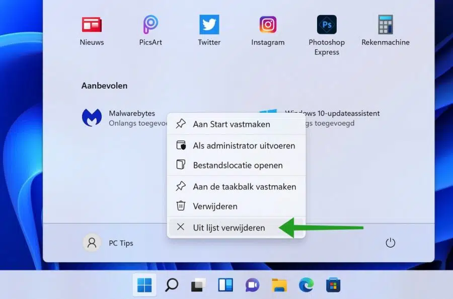 Aanbevolen app uit lijst verwijderen