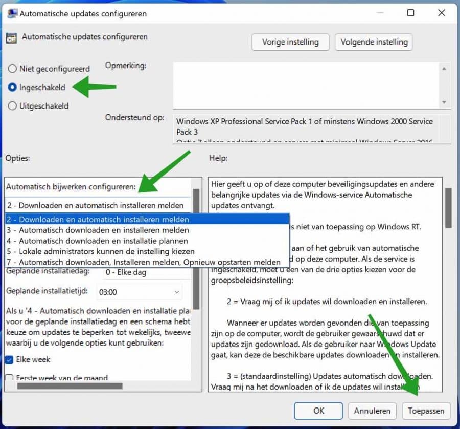 Automatische updates configureren via groepsbeleid