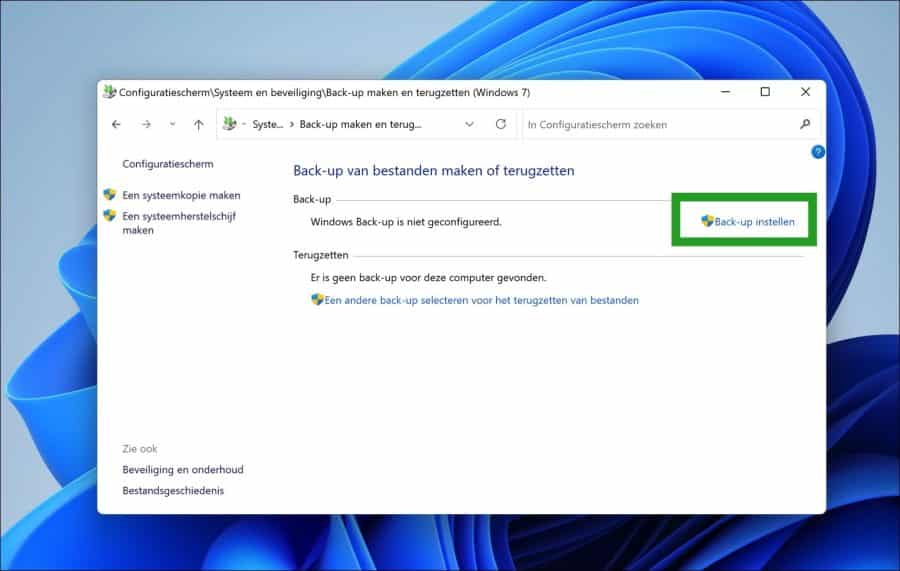 Back-up instellen