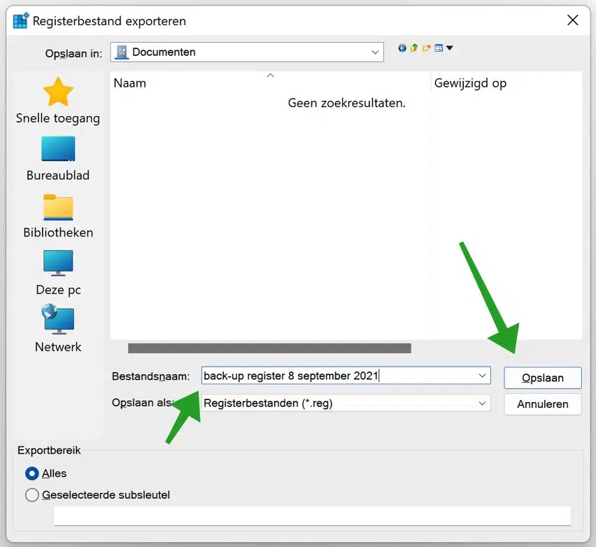Backup maken van het Windows register in Windows 11