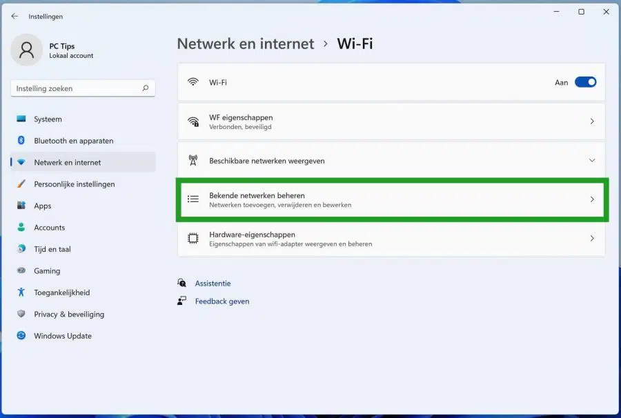 Bekende Wifi netwerken beheren in Windows 11