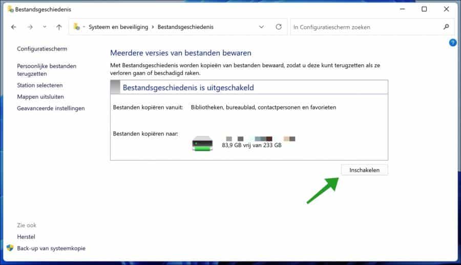 Bestandsgeschiedenis inschakelen in Windows 11