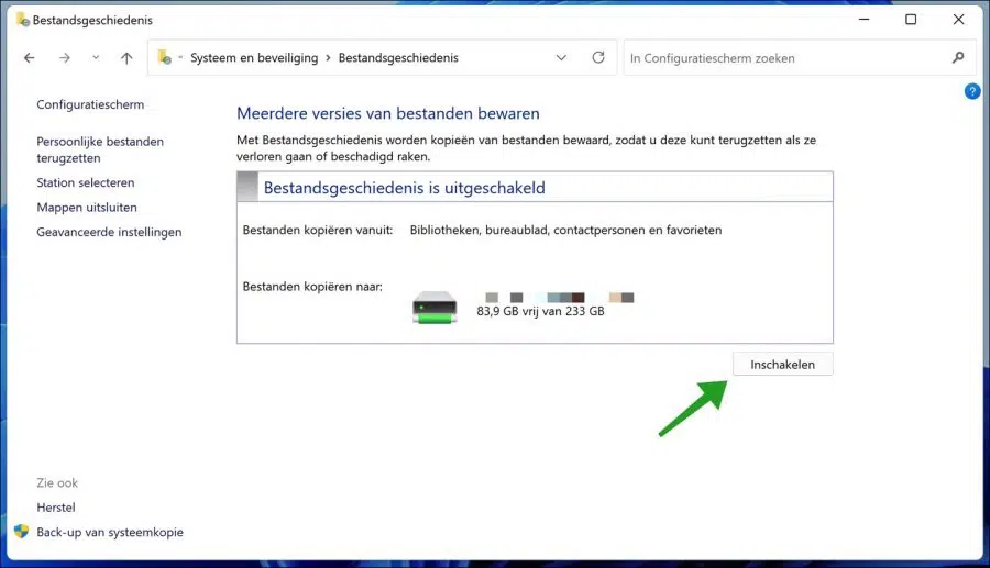 Bestandsgeschiedenis inschakelen in Windows 11
