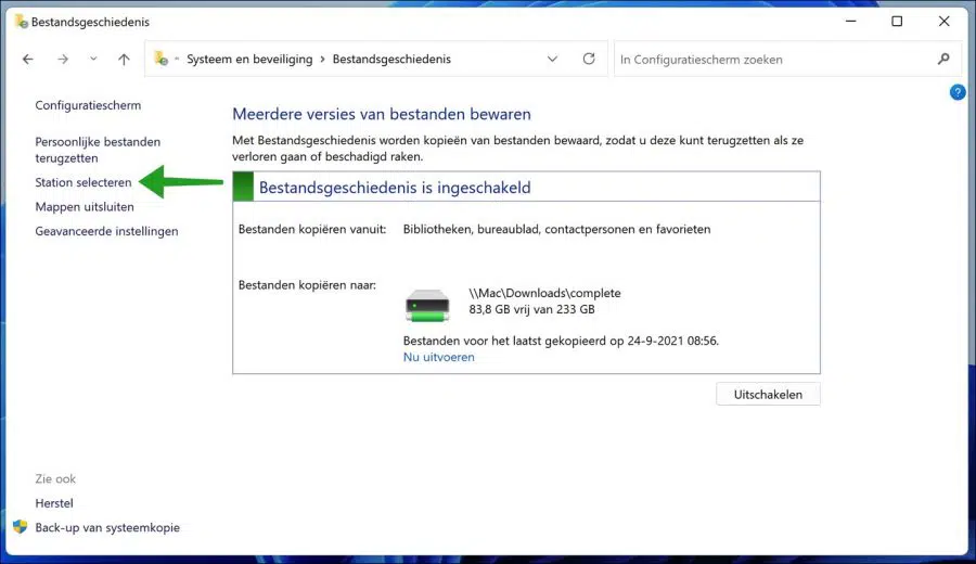 Bestandsgeschiedenis station selecteren