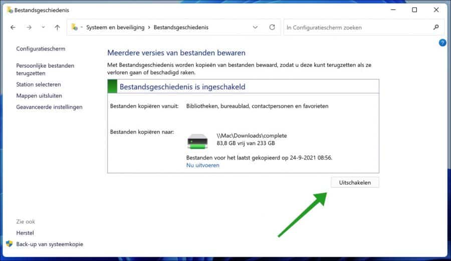 Bestandsgeschiedenis uitschakelen in Windows 11 copy