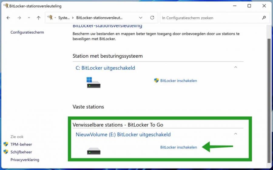 Enable Bitlocker for removable drive