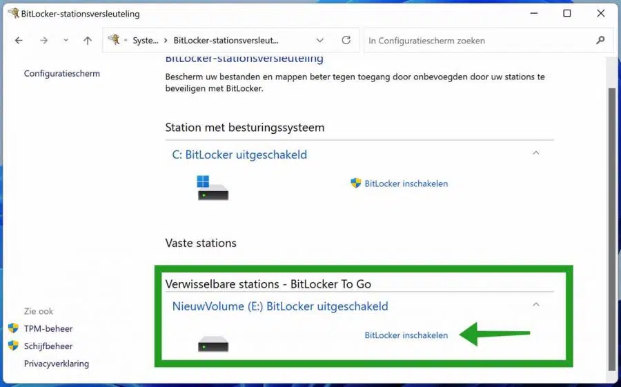 Bitlocker inschakelen voor verwisselbaar station