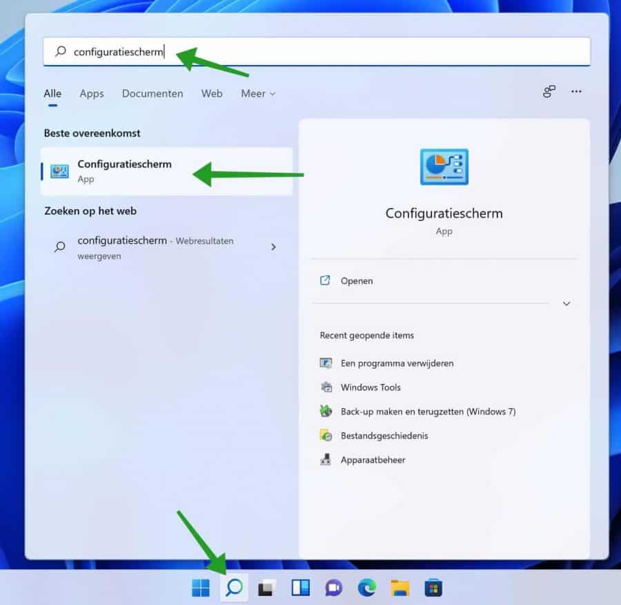 Configuratiescherm openen