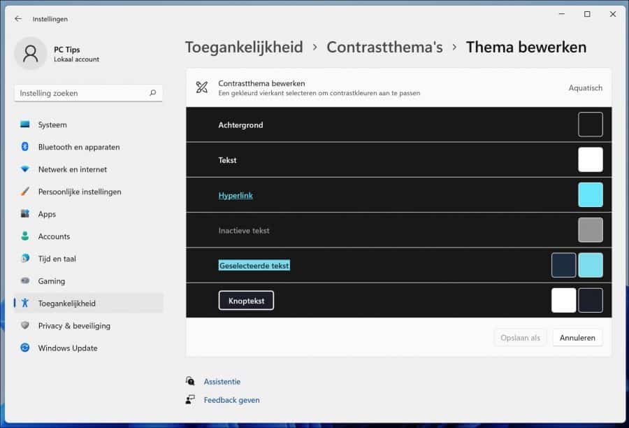 Contrastthema aanpassen in Windows 11