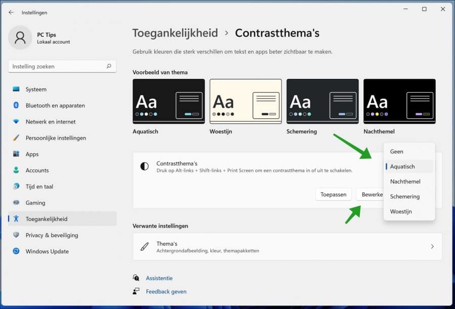 Contrastthema in Windows 11 instellen