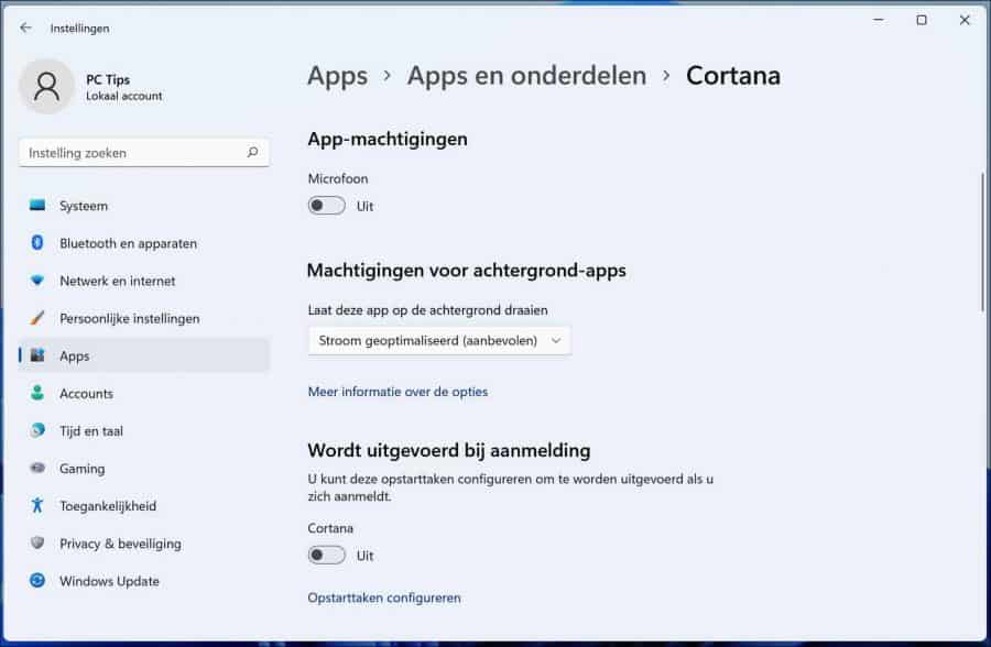 Cortana app-permissies wijzigen