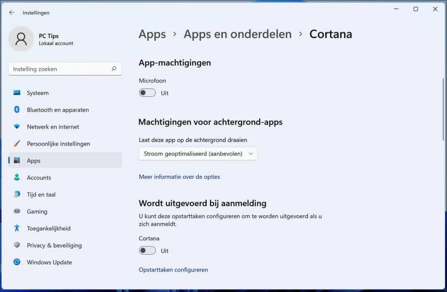 Cortana app-permissies wijzigen