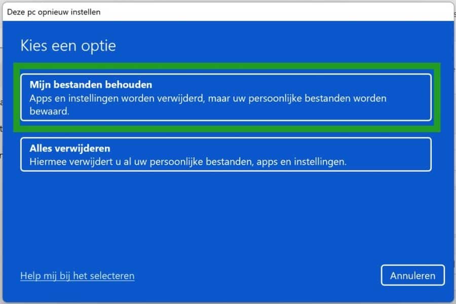 Deze PC opnieuw instellen