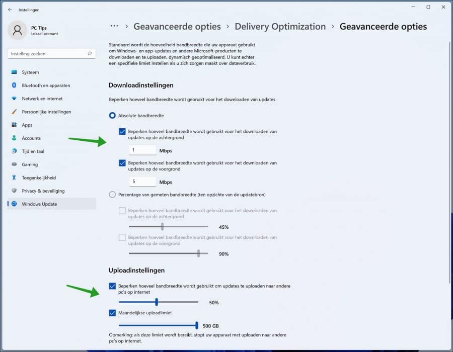 Download instellingen wijzigen in Windows 11