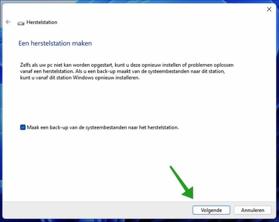 Een herstelstation maken in Windows 11