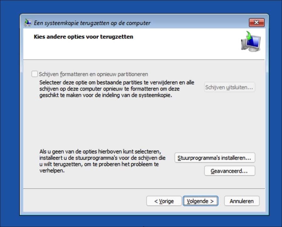 Een systeemkopie terugzetten op de computer