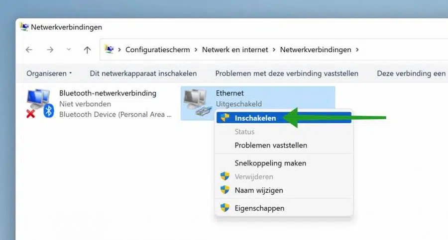 Ethernet of Wifi adapter inschakelen in Windows 11