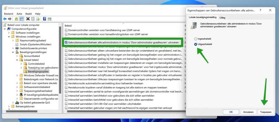 Gebruikersaccountbeheer uitschakelen via Groepsbeleid in Windows 11